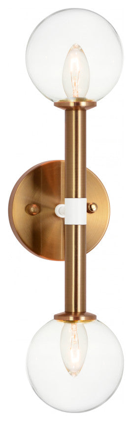 Matteo Lighting W75312AGCL Two Light Wall Sconce, Aged Gold Brass Finish