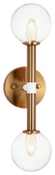 Matteo Lighting W75312AGCL Two Light Wall Sconce, Aged Gold Brass Finish
