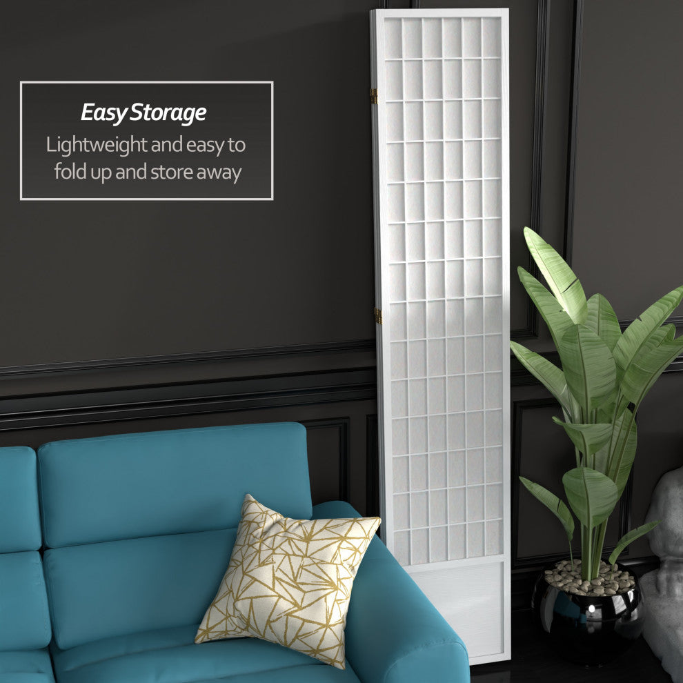 7' Tall Window Pane Shoji Screen, White, 3 Panels