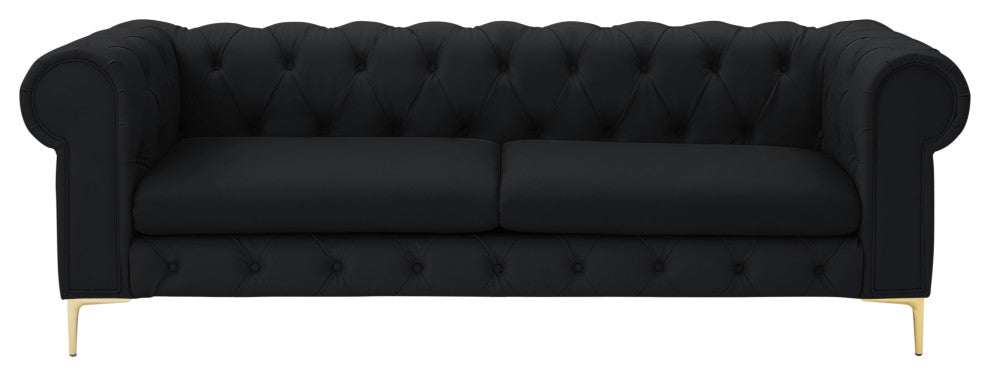Nicole Miller Geraldine Sofa Button Tufted, 3 Seat, Black Leather PU