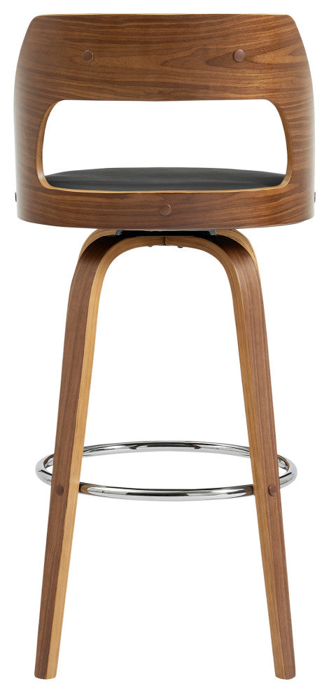 30" Retro Mod Gray Faux Leather and Walnut Swivel Counter Stool