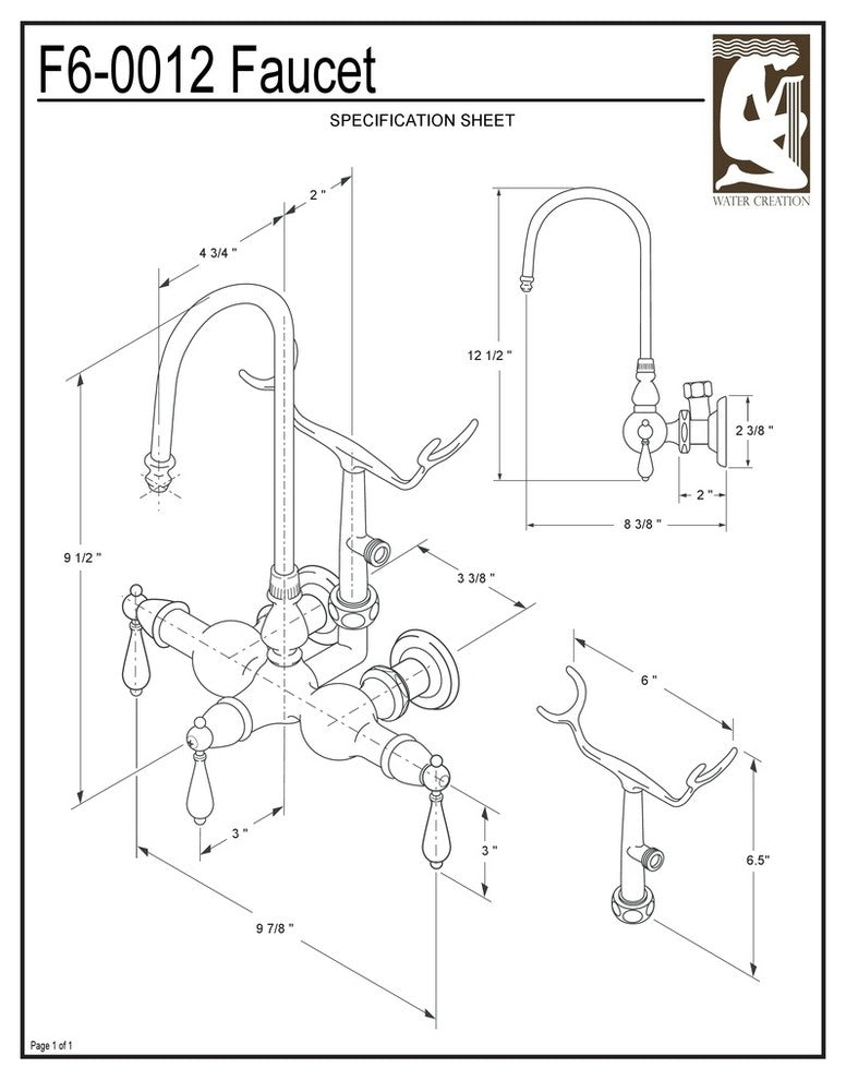 Vintage Classic 3-3/8" Center Wall Mount Tub Faucet & Handshower, Lever handles