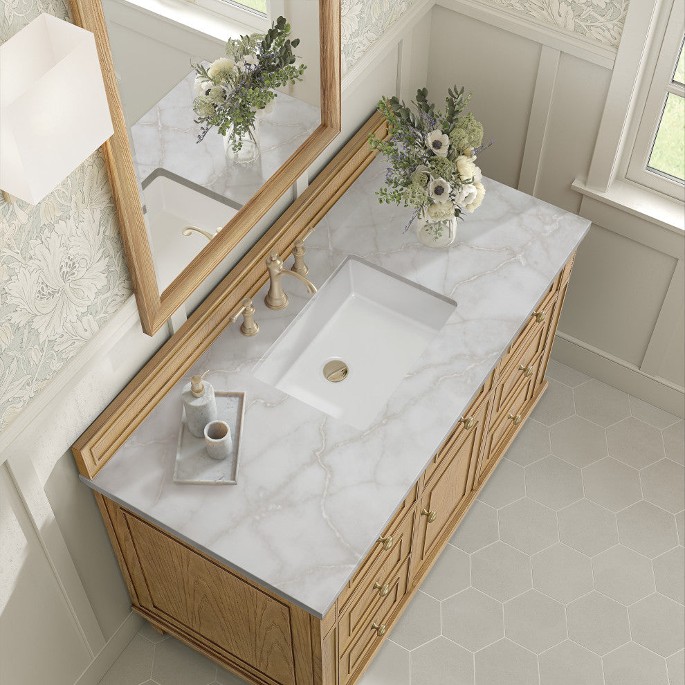 Lorelai 48" Single Vanity, Light Natural Oak, 3 CM Victorian Silver Top
