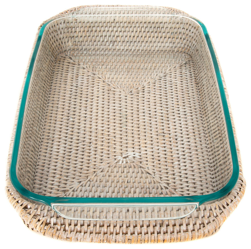 Artifacts Rattan™ Rectangular Baker Basket with Pyrex, White Wash, 13"x9"