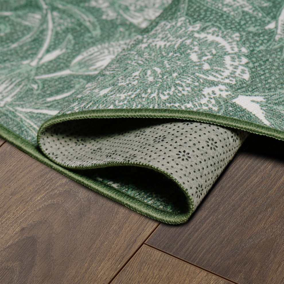My Magic Carpet Washable Rug Kalini Floral Green, 6' X 6'