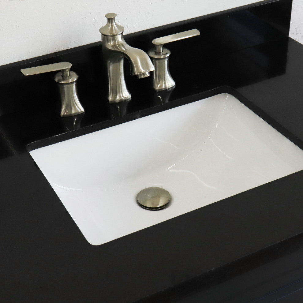37" Single Sink Vanity, Dark Gray Finish With Black Galaxy Granite