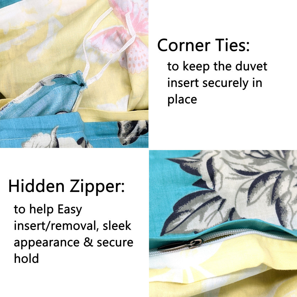 Tache Cotton Butterfly Wonderland Foral Colorful Cotton Blue Duvet Set, Queen