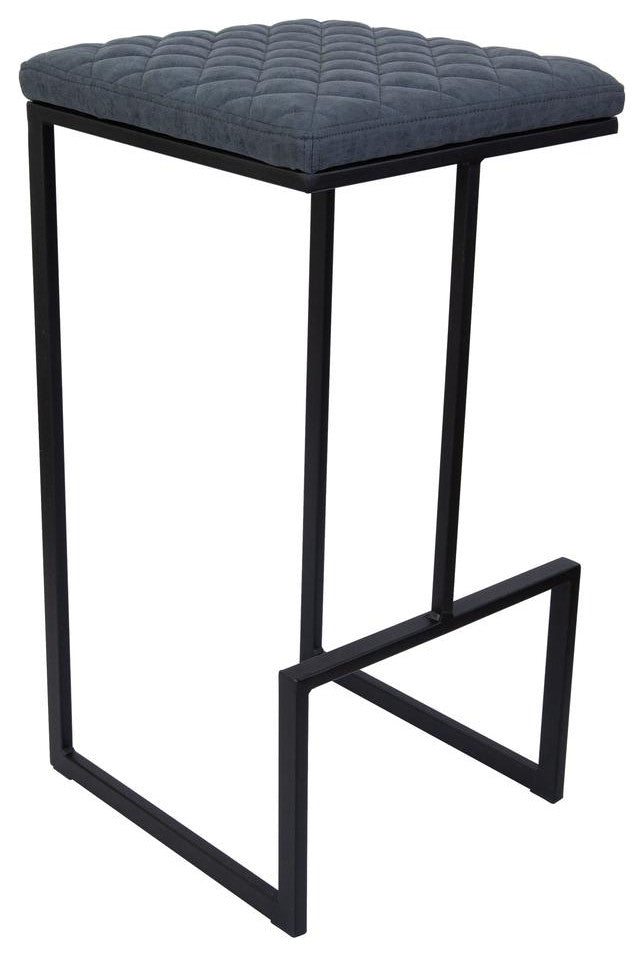 LeisureMod Quincy Quilted Stitched Leather Bar Stools With Metal Frame