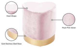 Heart Velvet Upholstered Ottoman/Stool, Pink