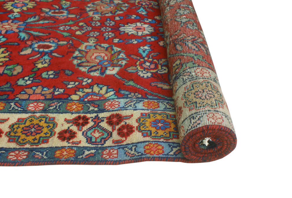 Fine Vintage Distressed Jeannie Red/Beige Runner, 3'7x9'2