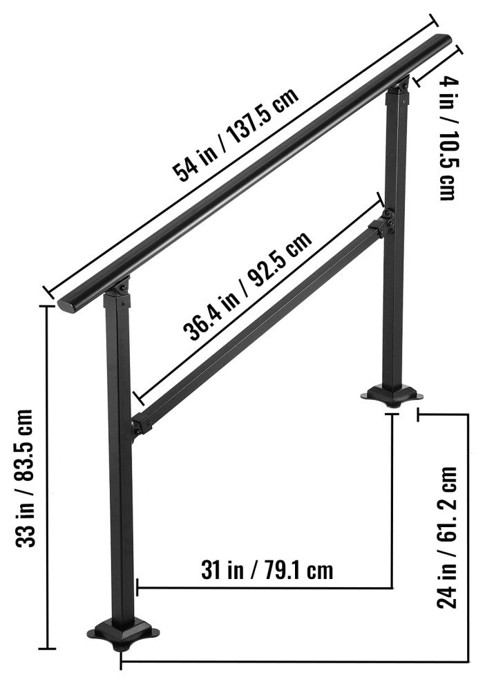 VEVOR Outdoor Stair Railing Transitional Wrought Iron Handrail, 24 Inch, 3 Steps