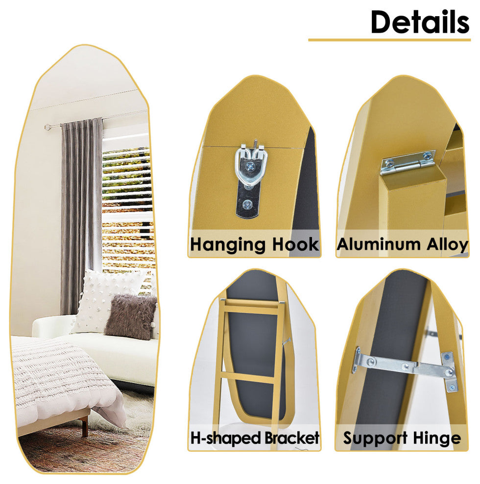 Easly 21x64 Diamond Shaped Irregular Floor Mirror, Gold