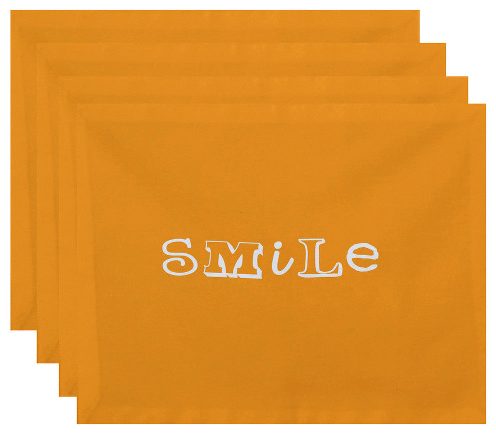 18"x14" Happy Smile, Word Print Placemat, Yellow, Set of 4