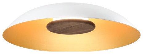 Volo LED Flush Mount, Cava, White/Brushed Brass/Brown Leather/Walnut, 3500K