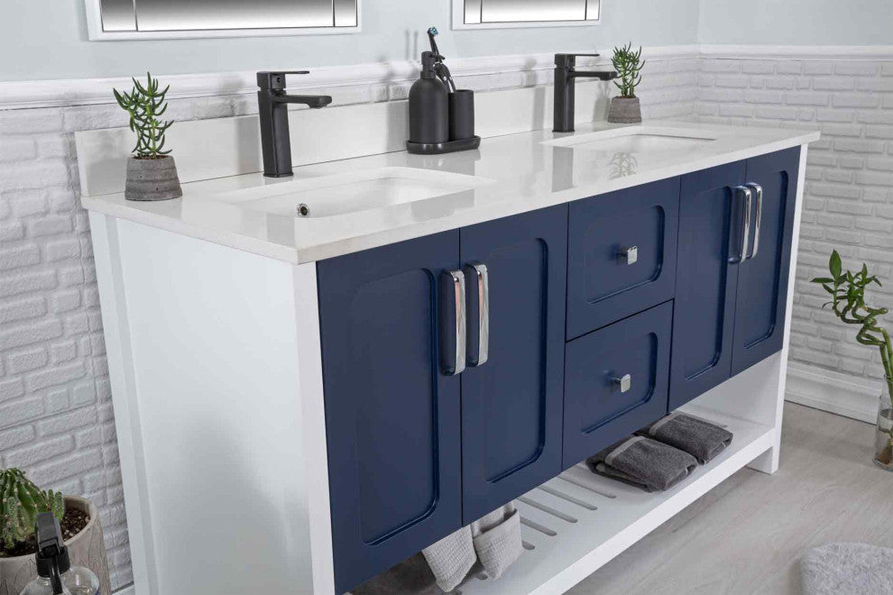 Florin Collection 60" Bathroom Vanity With Sink, Mirror, Countertop, Dark Blue