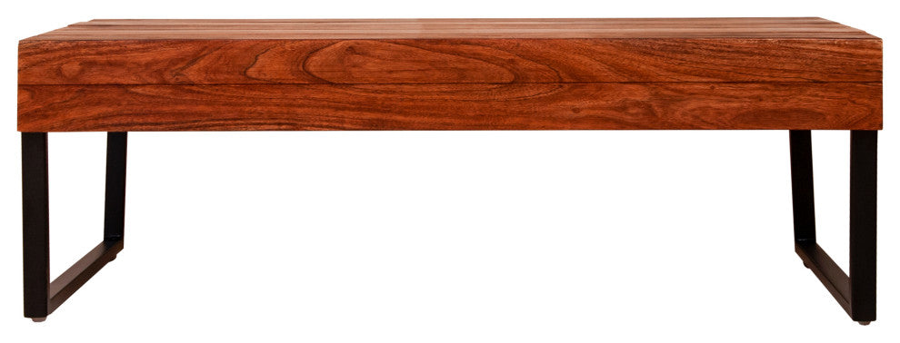 Benzara UPT-238064 Rectangular Coffee Table With Plank Style Top, Brown/Black