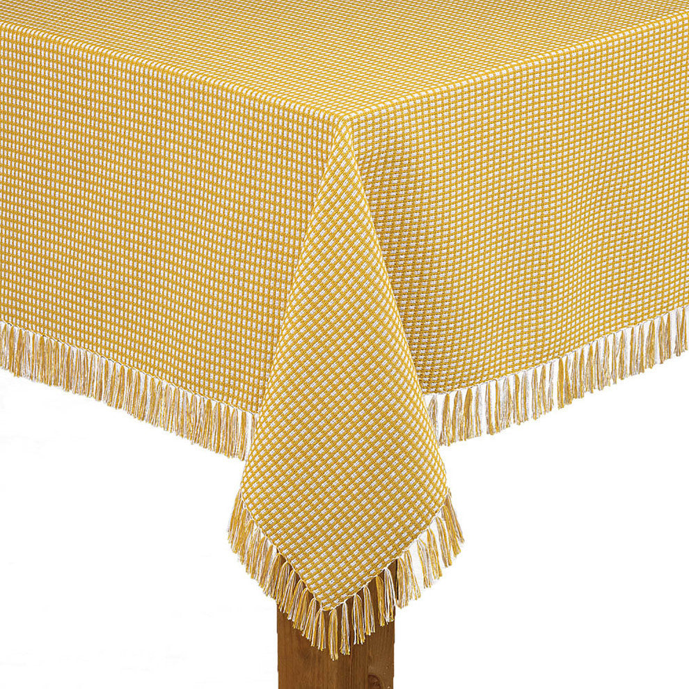 Homespun Fringed 100% Cotton Tablecloth, Gold, 60"x84"
