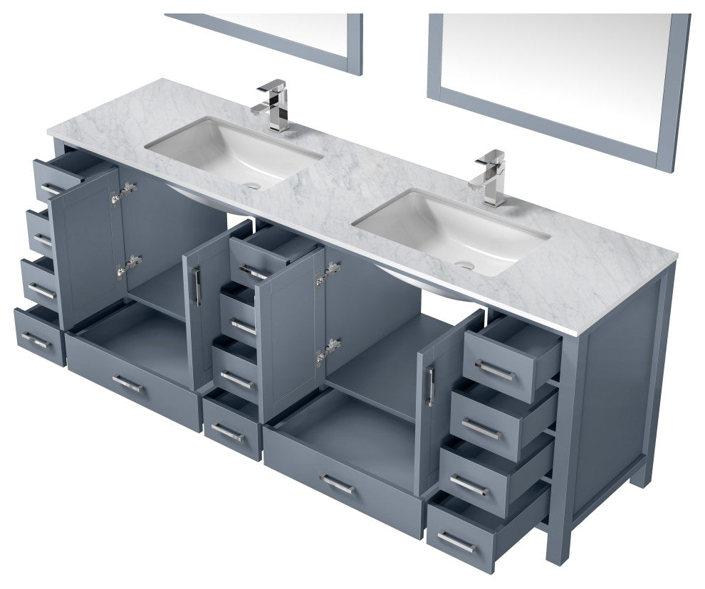 Jacques 84" Dark Grey Double Vanity Set with Carrara Marble Top