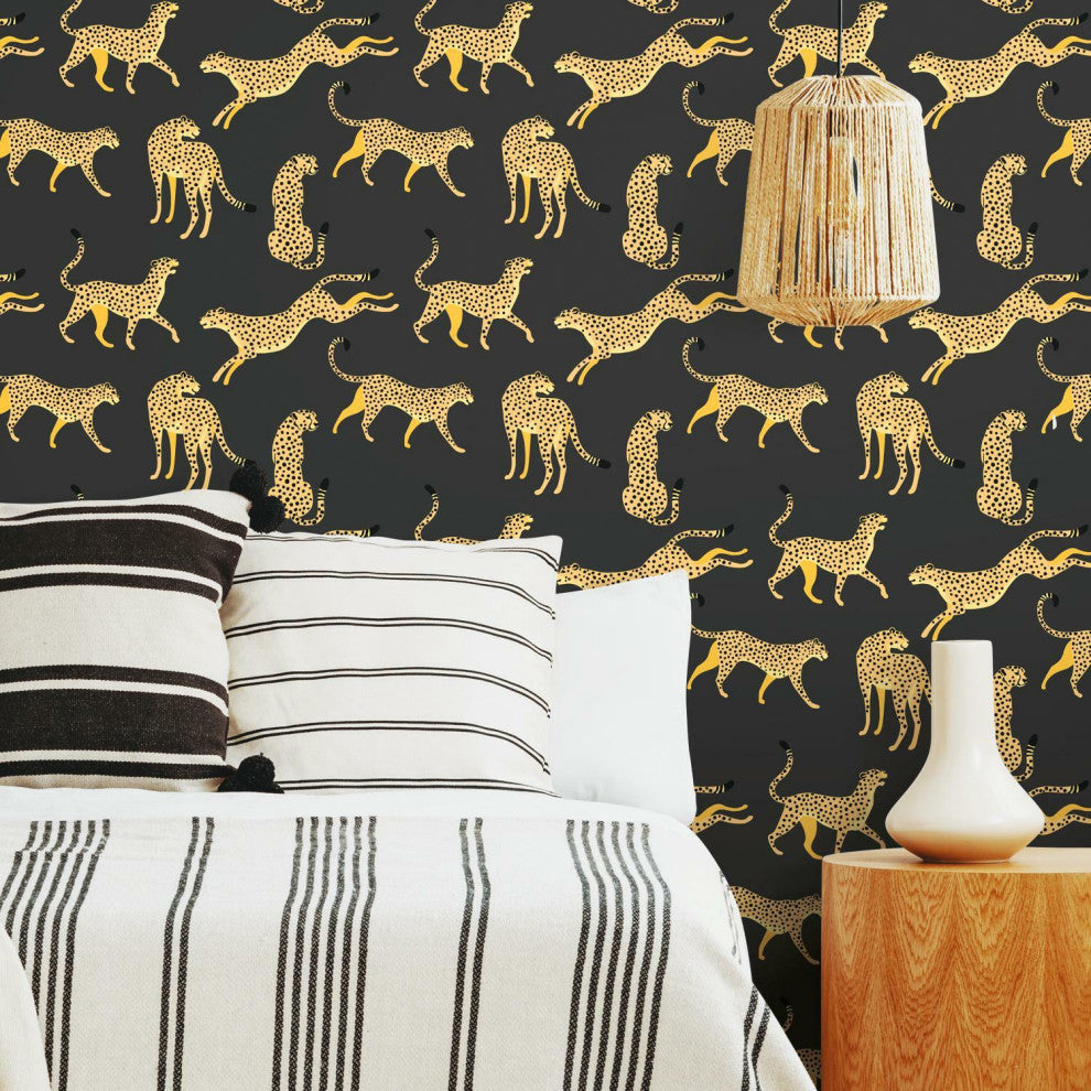 Black & Orange Cheetah Cheetah Peel & Stick Wallpaper
