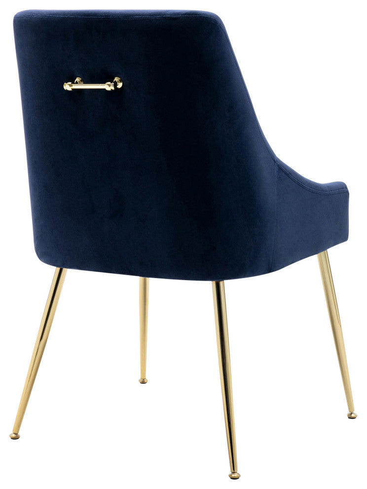 WestinTrends Upholstered Velvet Glam Accent Chair w/ Gold Metal Legs, Navy Blue