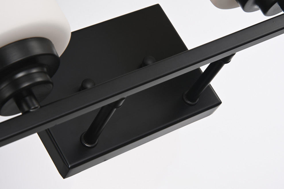 2-Light Matte Black Vanity With Etched White Glass Shades