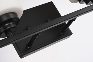 2-Light Matte Black Vanity With Etched White Glass Shades
