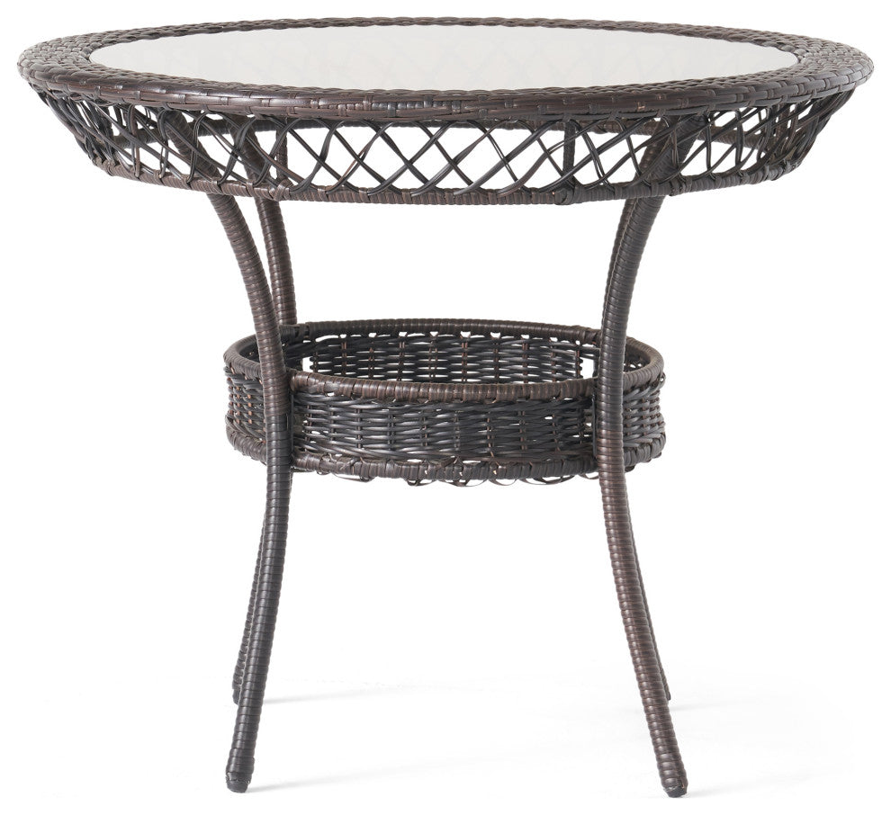 GDF Studio Gaviota 34" Round Outdoor Wicker Dining Table