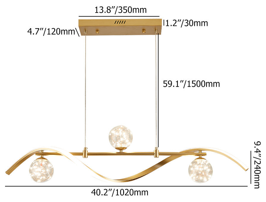 4-Light Linear Kitchen Island Lighting in Gold with Glass Globe Shade Dimmable