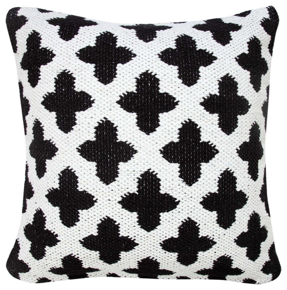 Ox Bay Machine-Made White/Black Trellis Cotton Blend Pillow Cover, 20"x20"