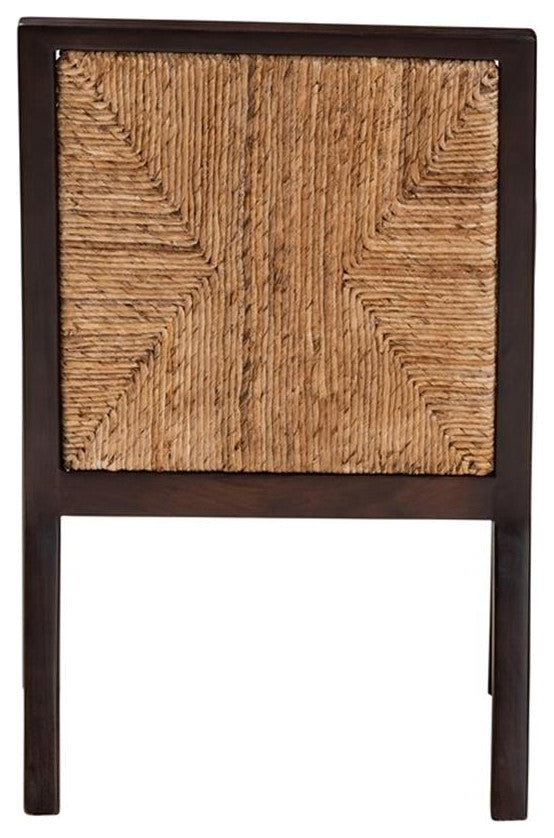 Joana Bohemian Dark Brown Mahogany Wood and Natural Abaca Dining Arm Chair