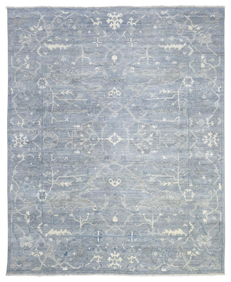 Gray Afghan Angora Oushak Flowing Design Soft Wool Hand Knotted Rug, 8'0"x9'9"