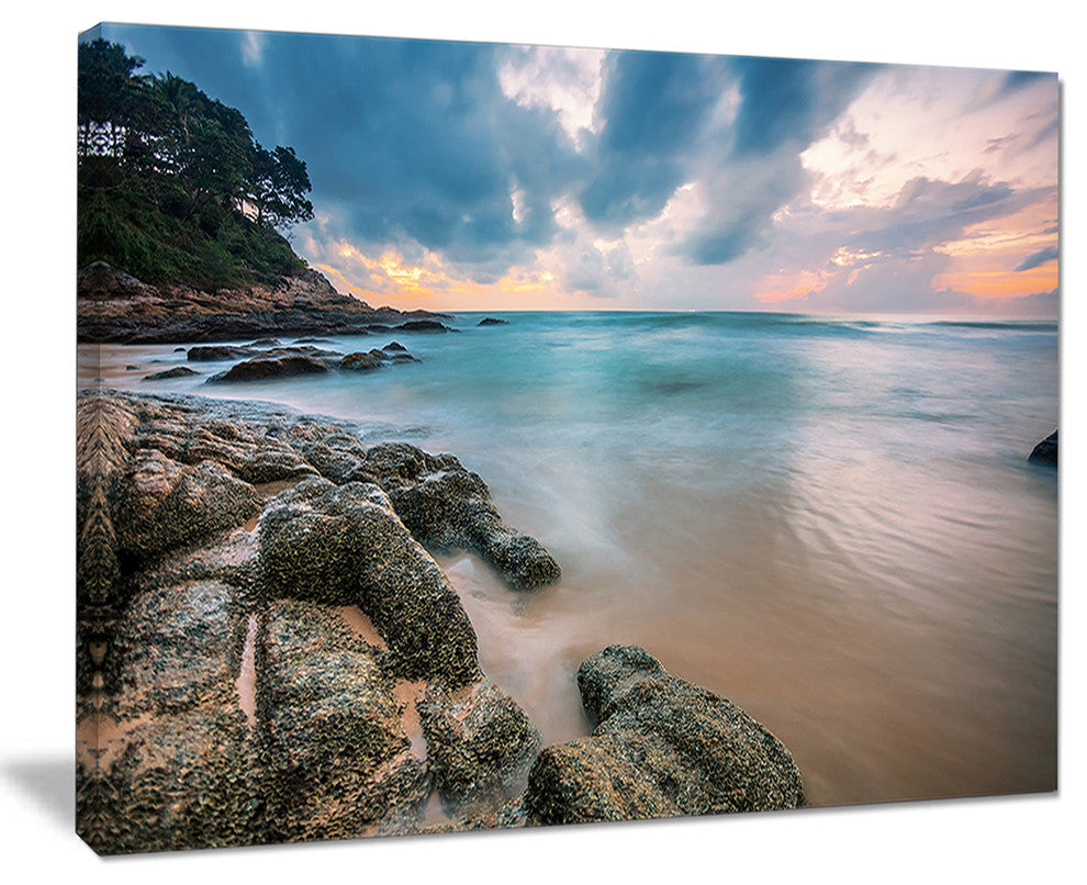 "Gloomy Tropical Sunset Beach" Extra Large Seascape Art Canvas, 20"x12"