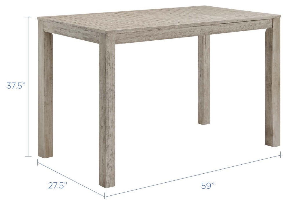 Bar Side Table, Rectangular, Wood, Gray, Modern, Outdoor Patio Cafe Bistro