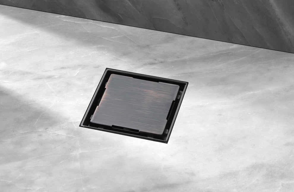 HEATGENE Square Shower Drain with Flat Cover with Base Flange, Venetian Bronze,