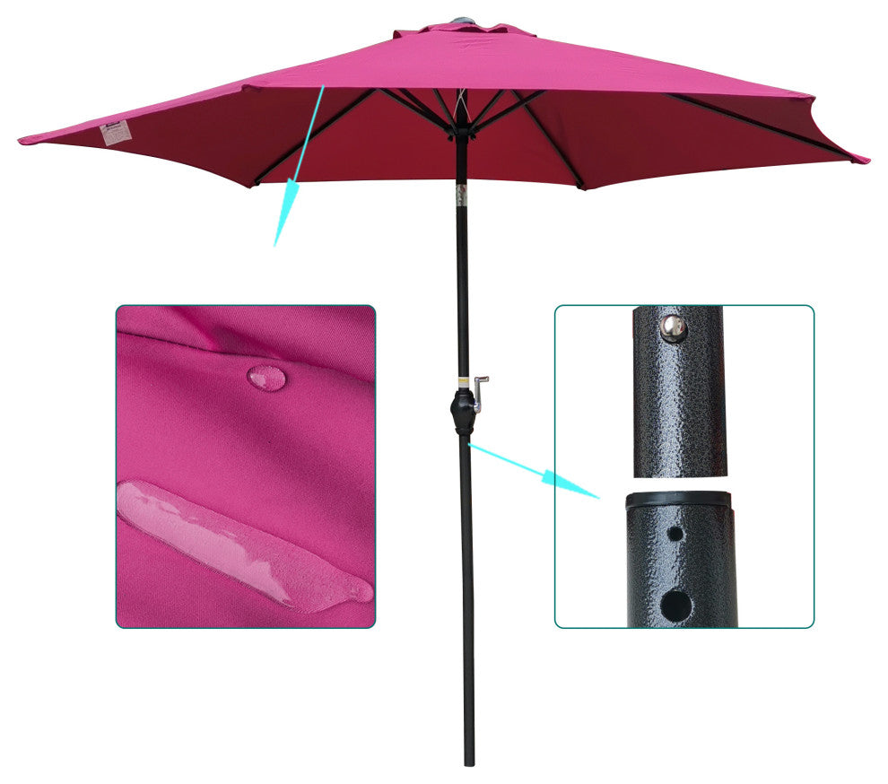 9' Outdoor Patio Market Umbrella With Push Button Tilt and Crank, Burgundy