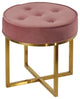 Cortesi Home Rosa Round Ottoman, Blush Pink Velvet With Brushed Gold Steel
