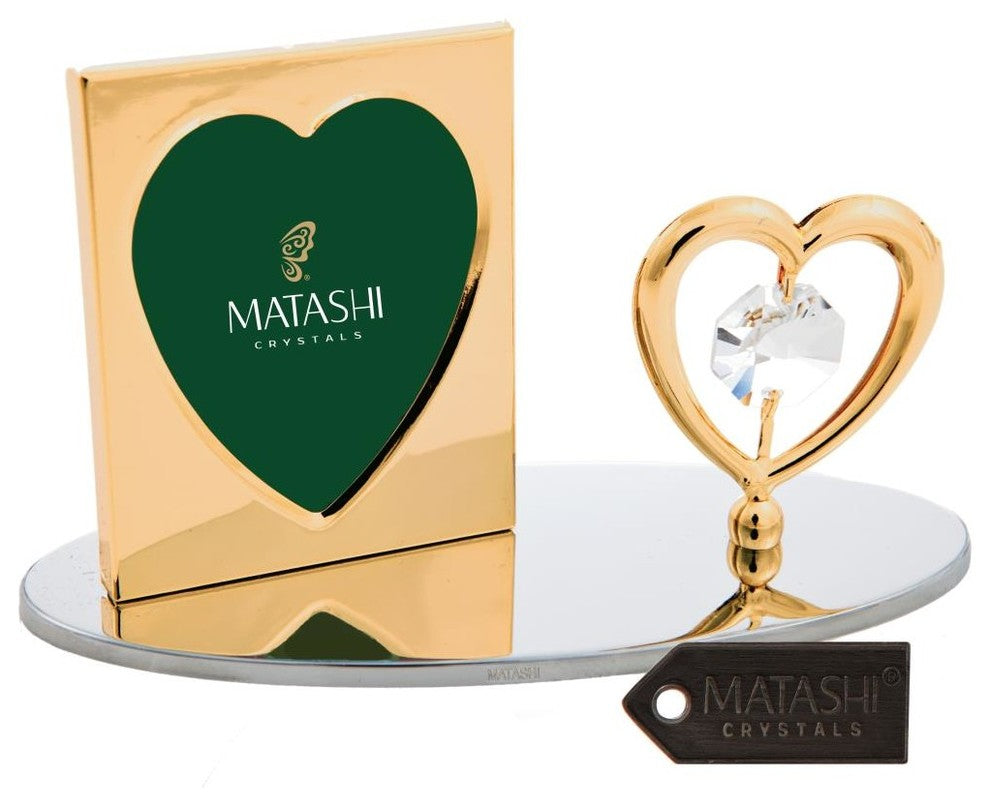 24K Gold Plated Picture Frame With Crystal Studded Heart Figurine