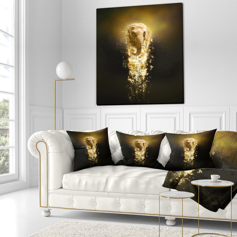 Fantasy Elephant On Black Animal Throw Pillow, 18"x18"