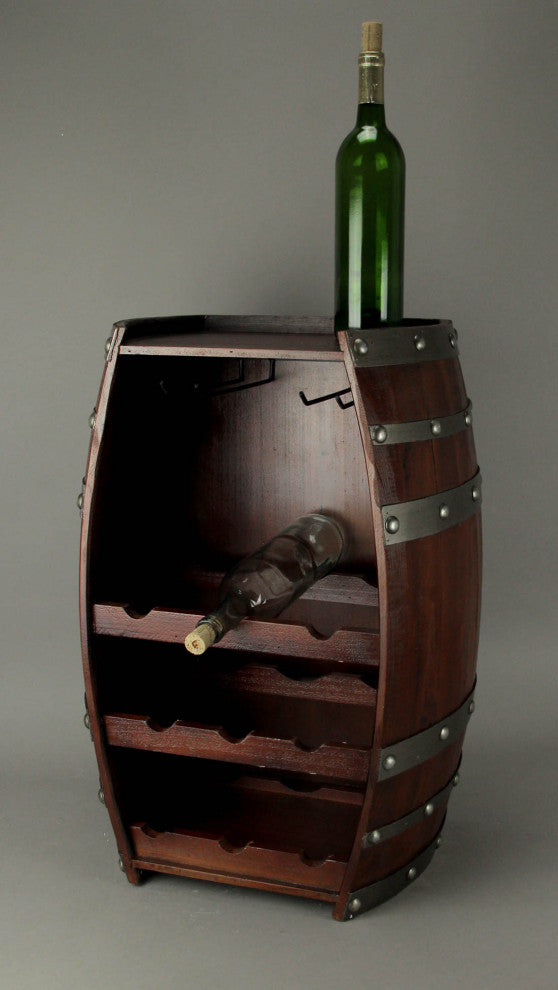 Wine Barrel 9 Bottle Table Wine Holder With Glass Racks