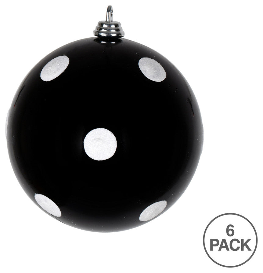 Candy Finish Ball Ornament With Glitter Dots , Black, 4"