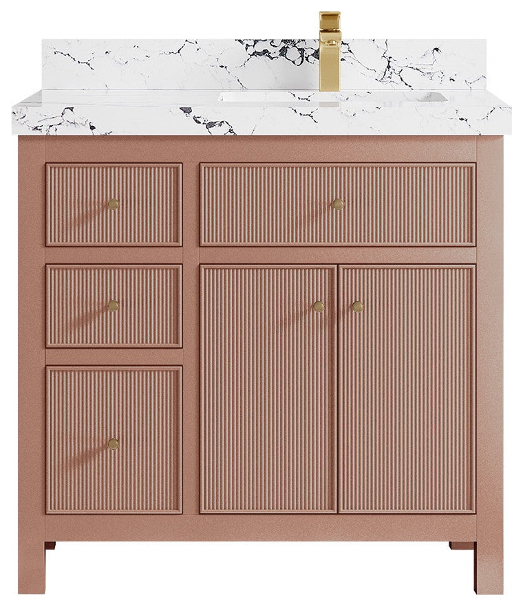 Sonoma 36" Right Offset Reeded Bath Vanity in Warm Terracotta, 2" Viola Night