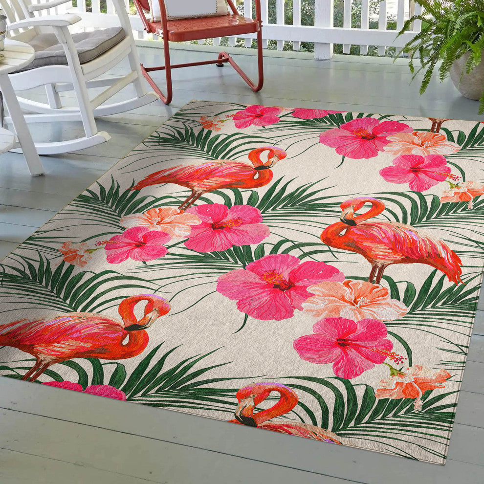 Indoor/Outdoor Tropics TC12 Ivory Machine Washable 3' x 5' Rug