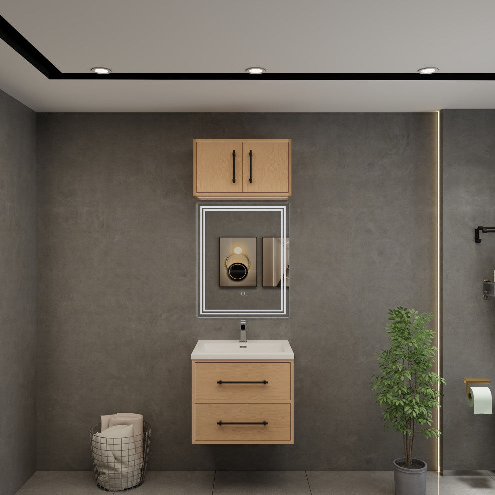 Victoria 24" Solid Wood Bath Vanity, Overhead Cabinet, Yellow Oak