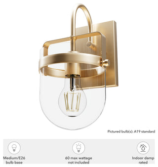 Karloff Alturas Gold, Clear Glass 1 Light Sconce Wall