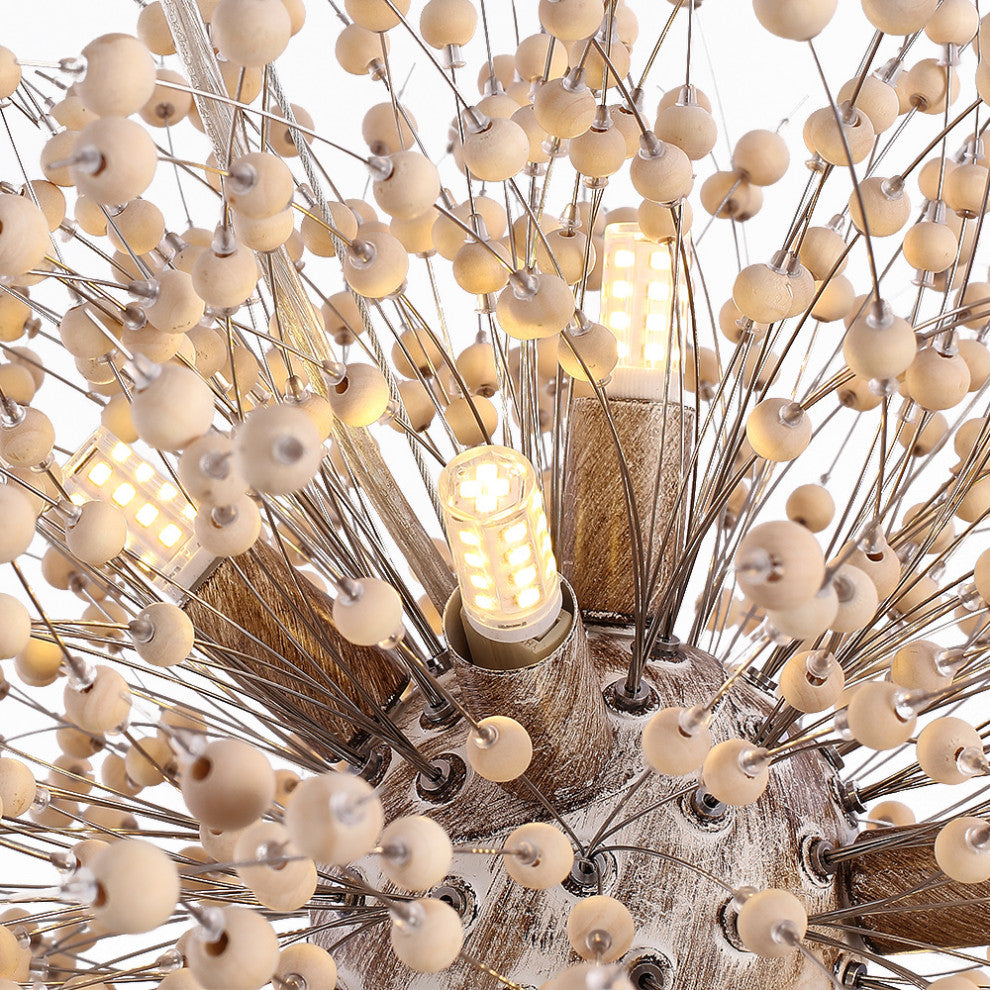 Wooden Beaded Dandelion Firework Chandelier, 9 Lights