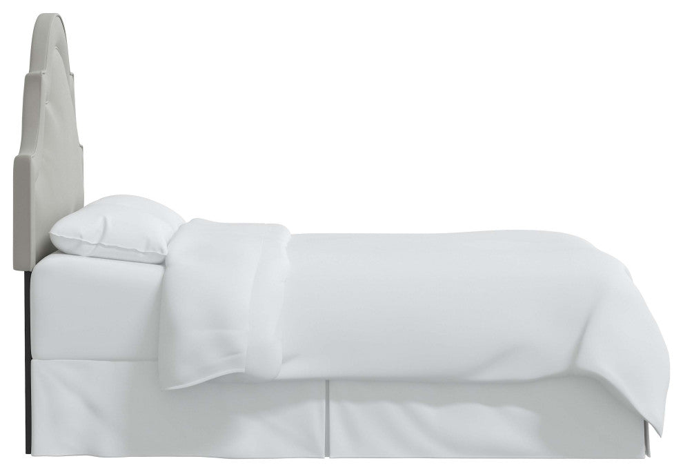 High Arched Headboard With Border, Velvet Light Gray, Full