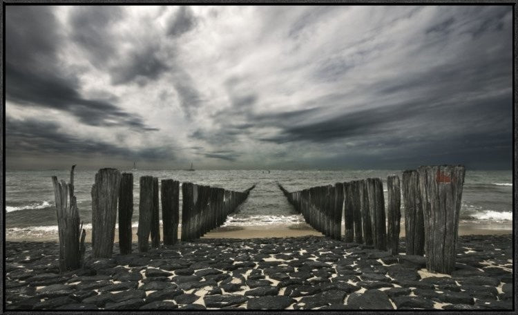 "Sea Defense" Framed Canvas Giclee by Leon, 41x25"
