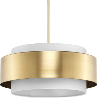 Silva Collection Three-Light Brushed Bronze White Linen Shade Pendant