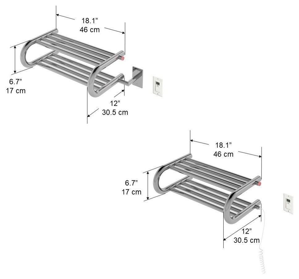 Ancona Essentia Shelf 8-Bar Electric Towel Warmer in Stainles Steel With Timer