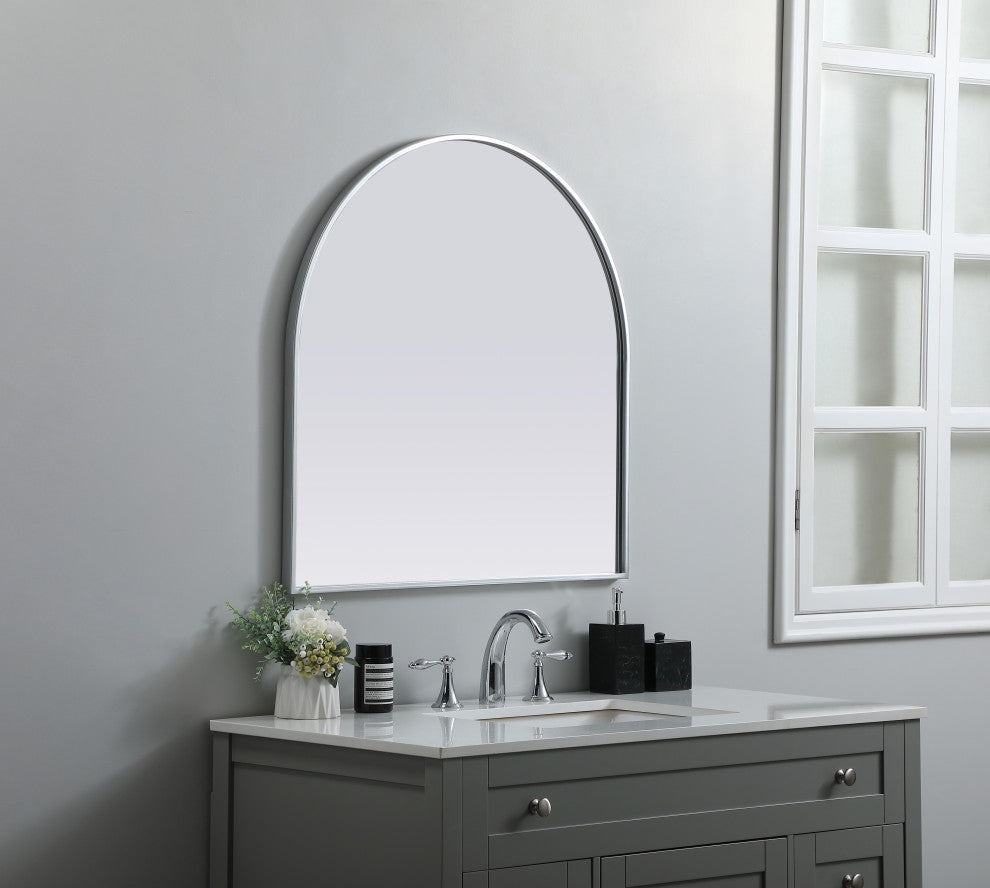 Metal Frame Arch Mirror 30X30 Inch, Silver
